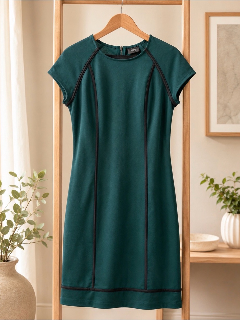 Mossimo Green Sheath Dress with Black Piping Size Medium